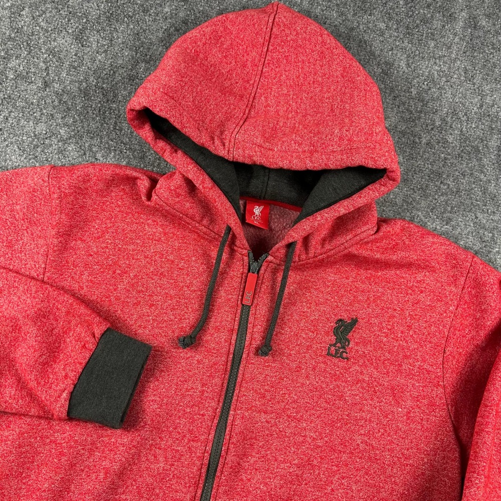 Liverpool FC Zip Hoodie Mens XL Red Heathered Fleece Embroidered Crest Soccer